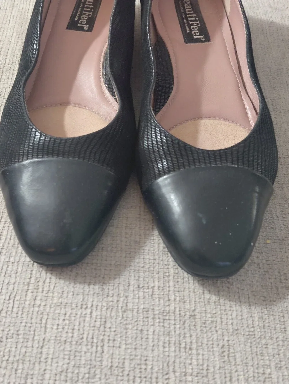 BeautiFeel Rebecca Black Leather Herringbone Cap-Toe Women's Ballet Flats Size 6